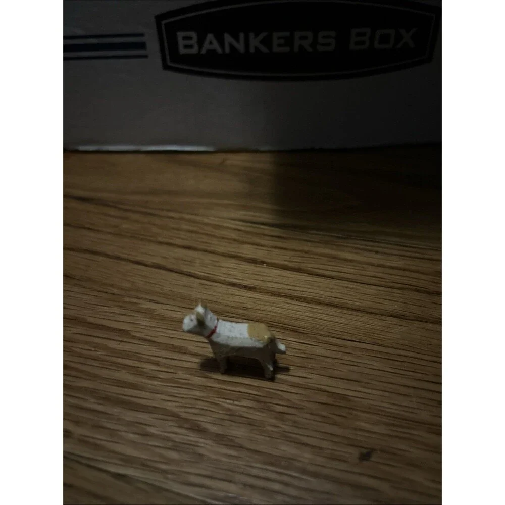 Vintage Hand Carved Wood Terrier Dog Figurine Miniature Putz Dollhouse